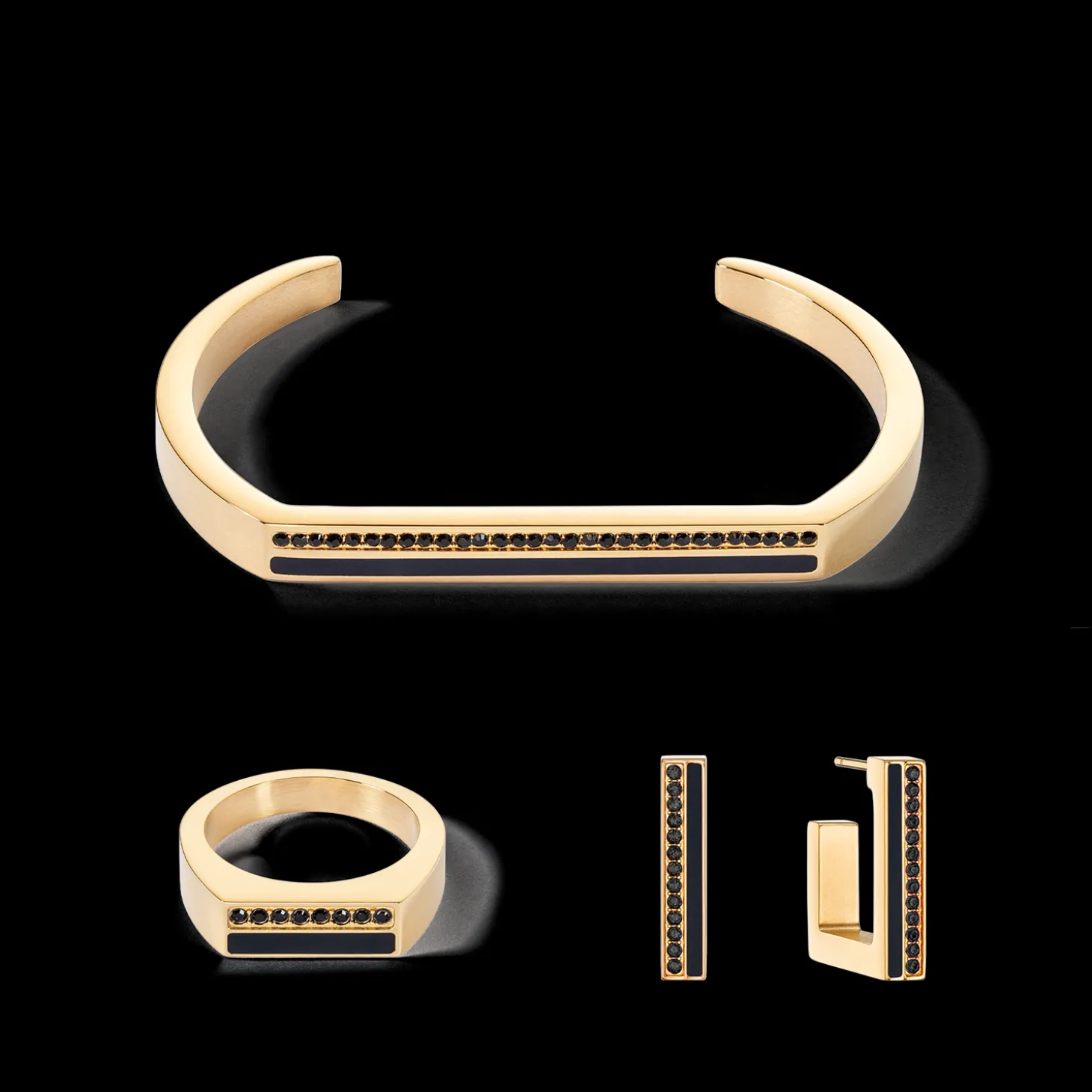 Bangle Cuff Square Stripes gold-black