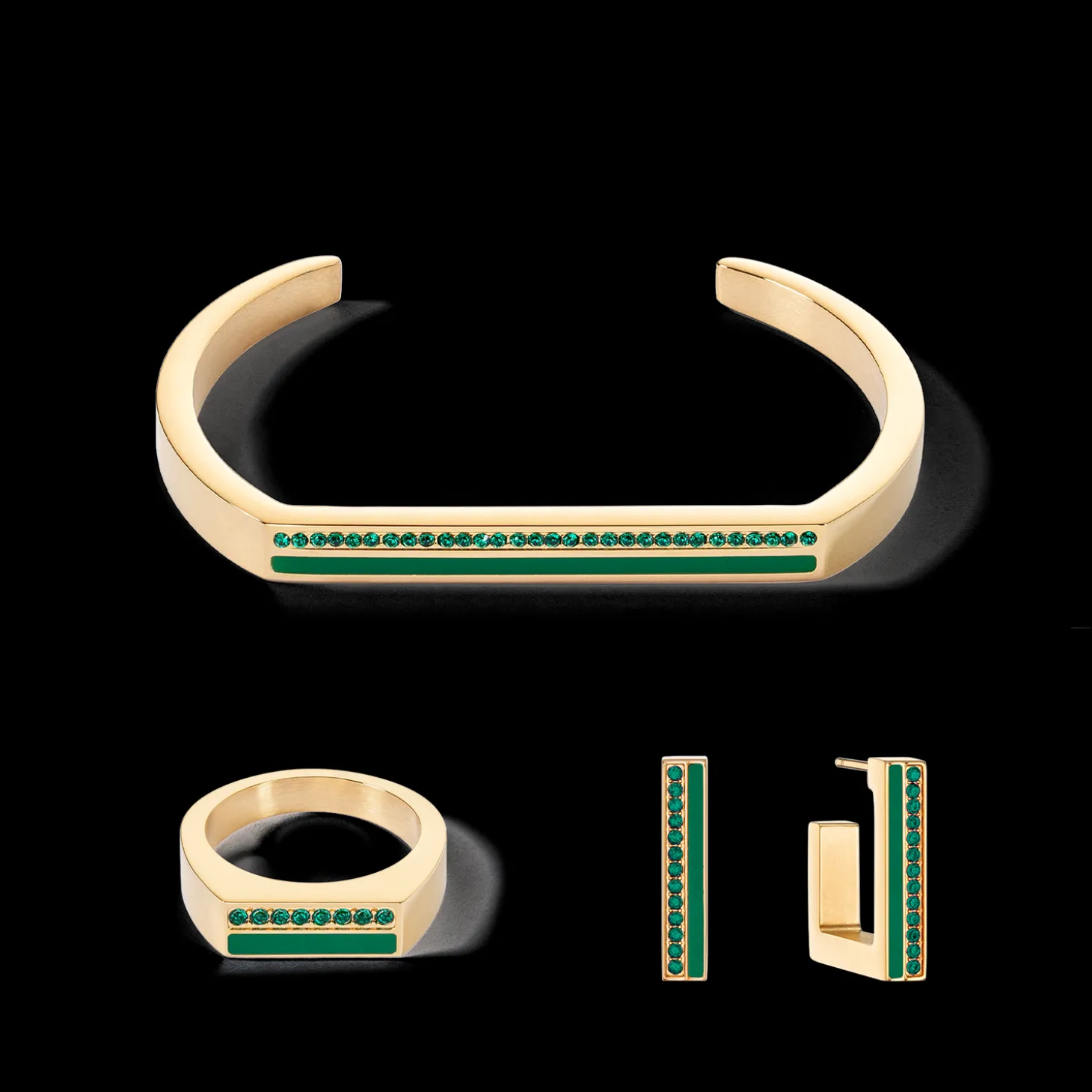 Bangle Cuff Square Stripes gold-green