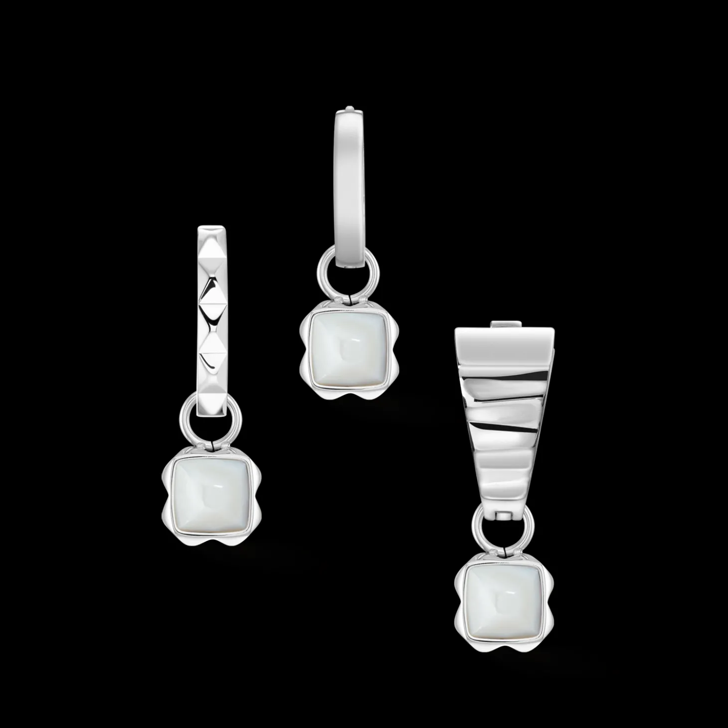 Birthstone April Charm White Quartz Silver