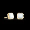 Birthstone April Earrings White Quartz Gold