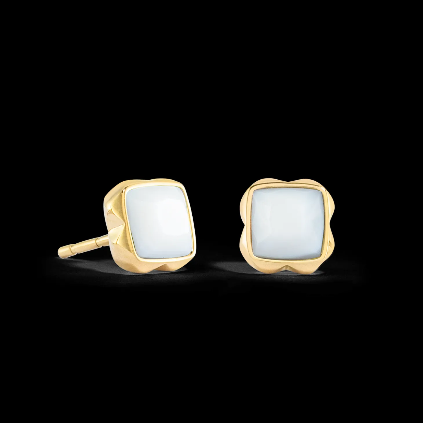 Birthstone April Earrings White Quartz Gold