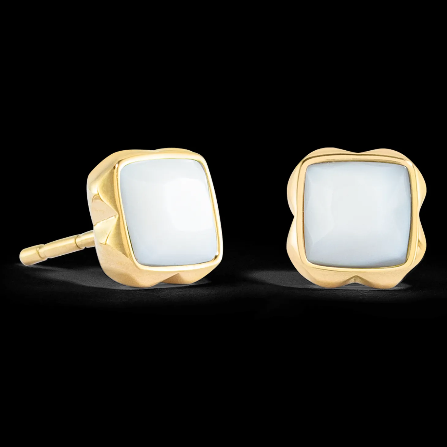 Birthstone April Earrings White Quartz Gold