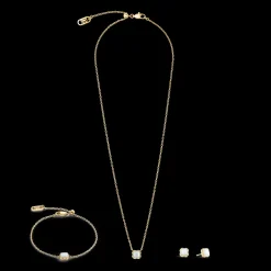 Birthstone April Earrings White Quartz Gold