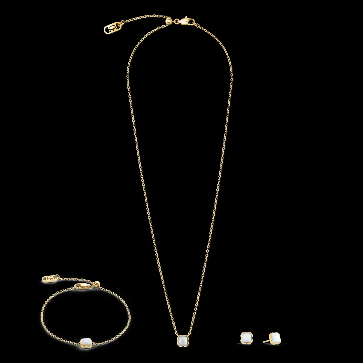 Birthstone April Earrings White Quartz Gold