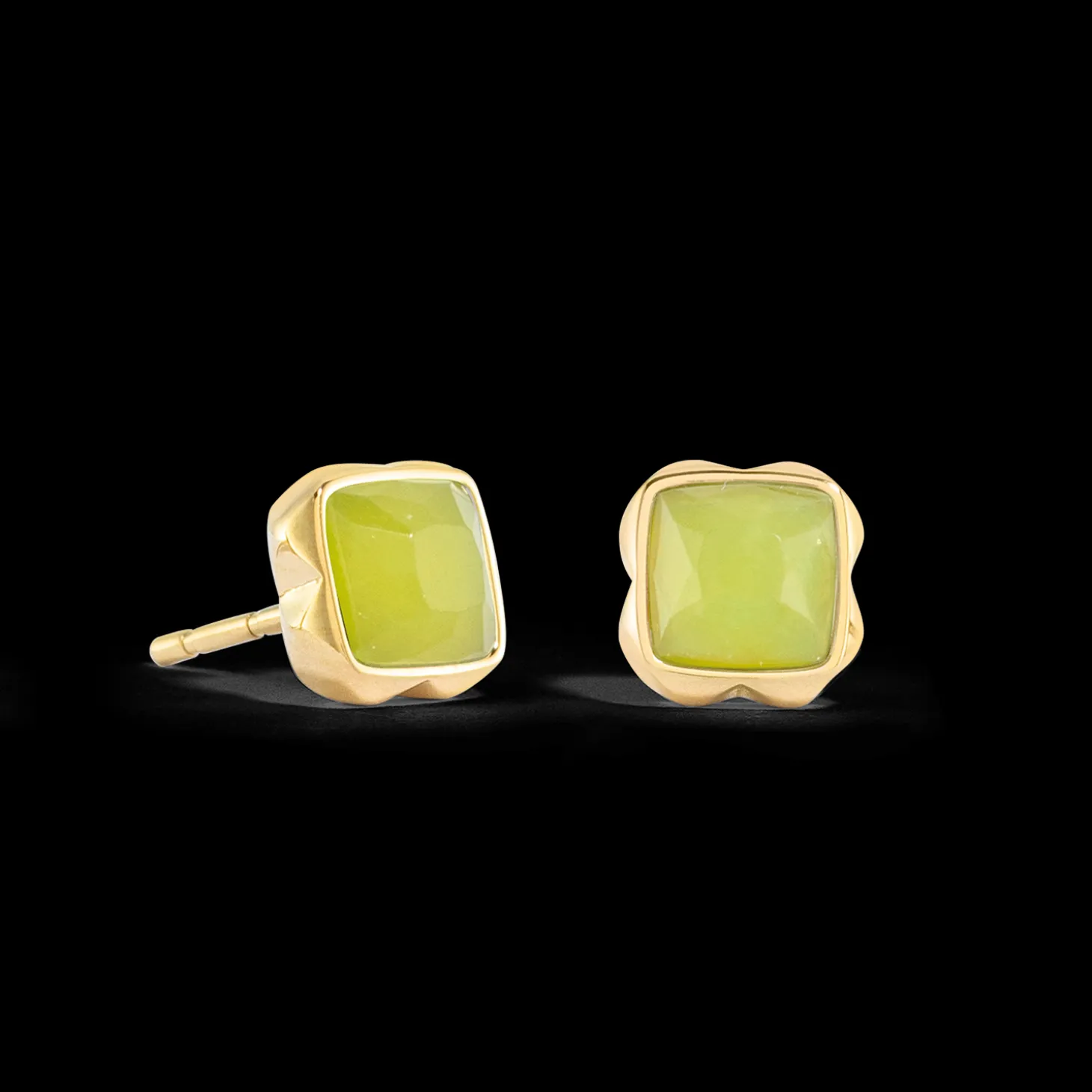Birthstone August Earrings Green Jade Gold