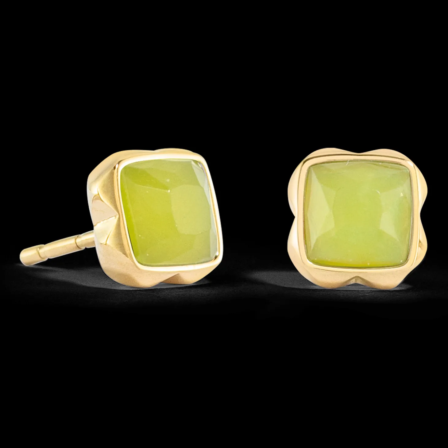Birthstone August Earrings Green Jade Gold