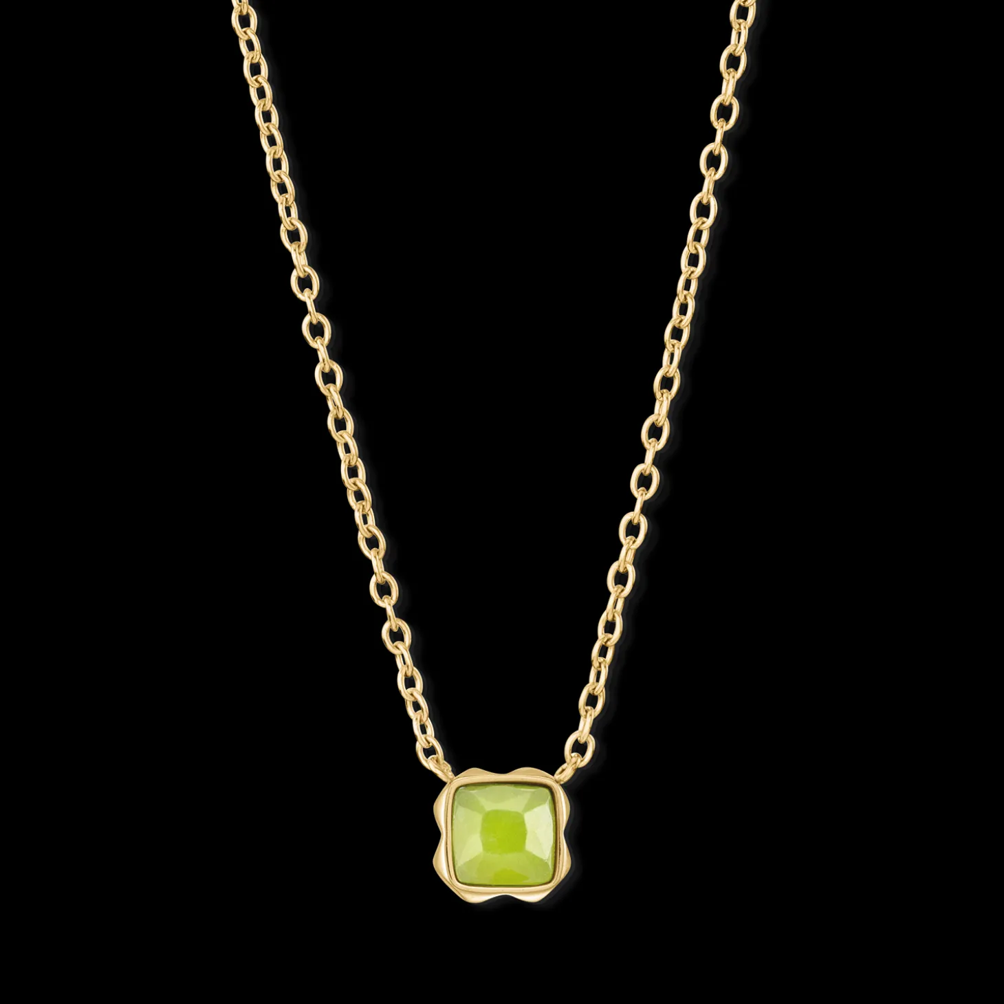 Birthstone August Necklace Green Jade Gold