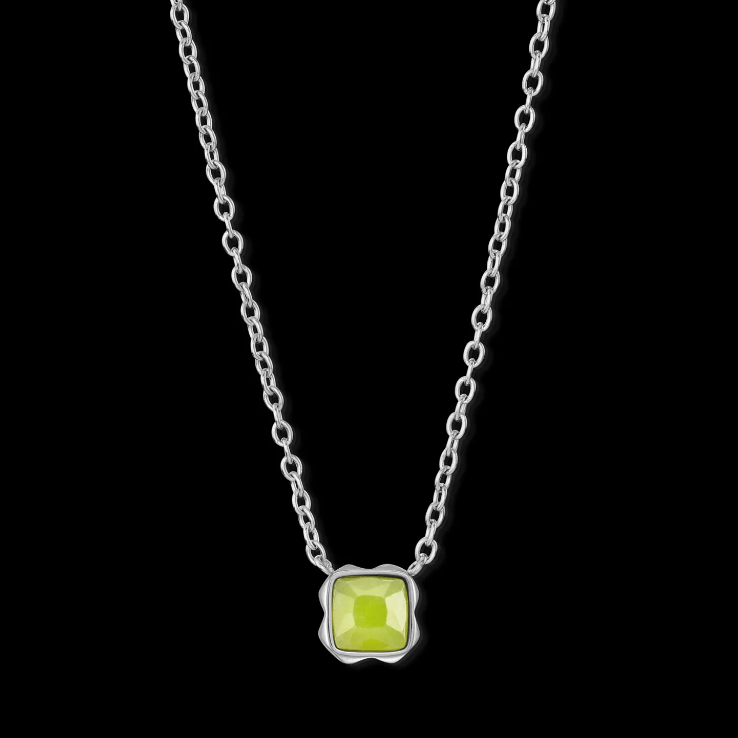 Birthstone August Necklace Green Jade Silver