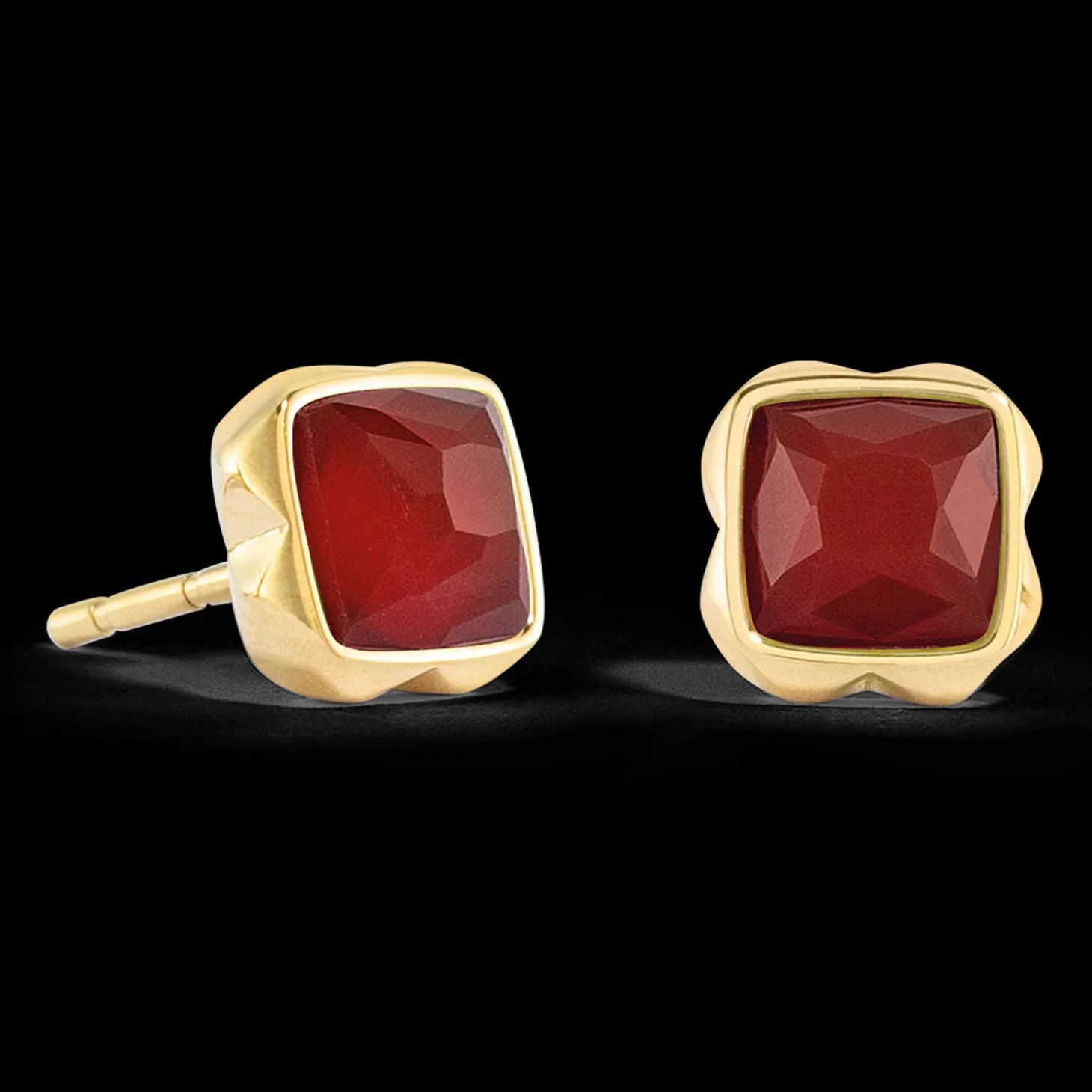 Birthstone January Earrings Red Agate Gold