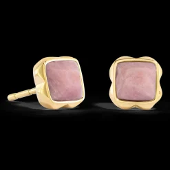 Birthstone July Earrings Rhodochrosite Gold