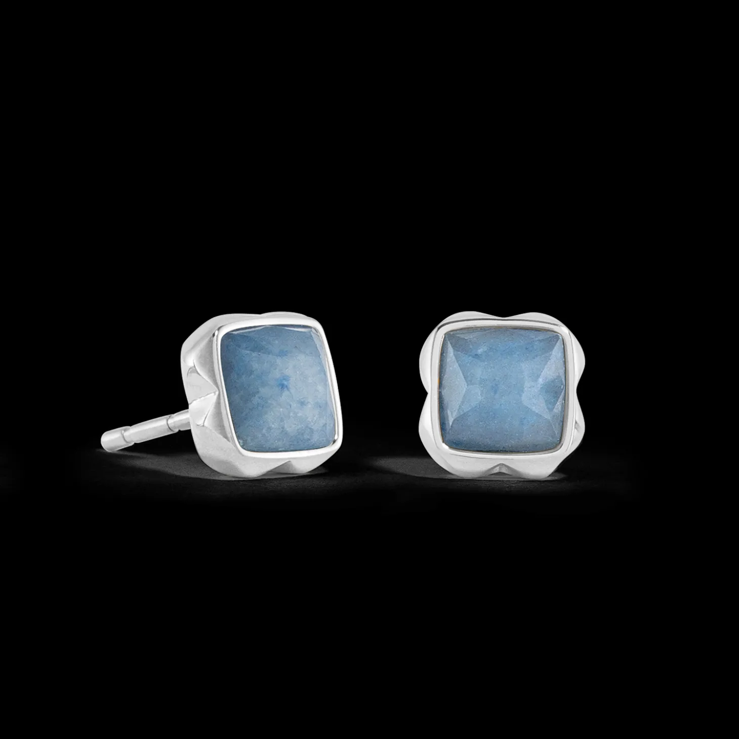 Birthstone March Earrings Blue Aventurine Silver
