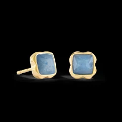 Birthstone March Earrings Blue Aventurine Gold