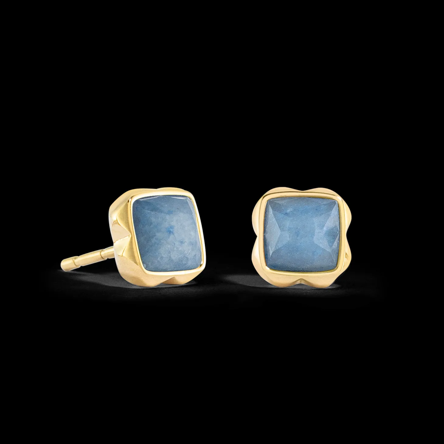 Birthstone March Earrings Blue Aventurine Gold