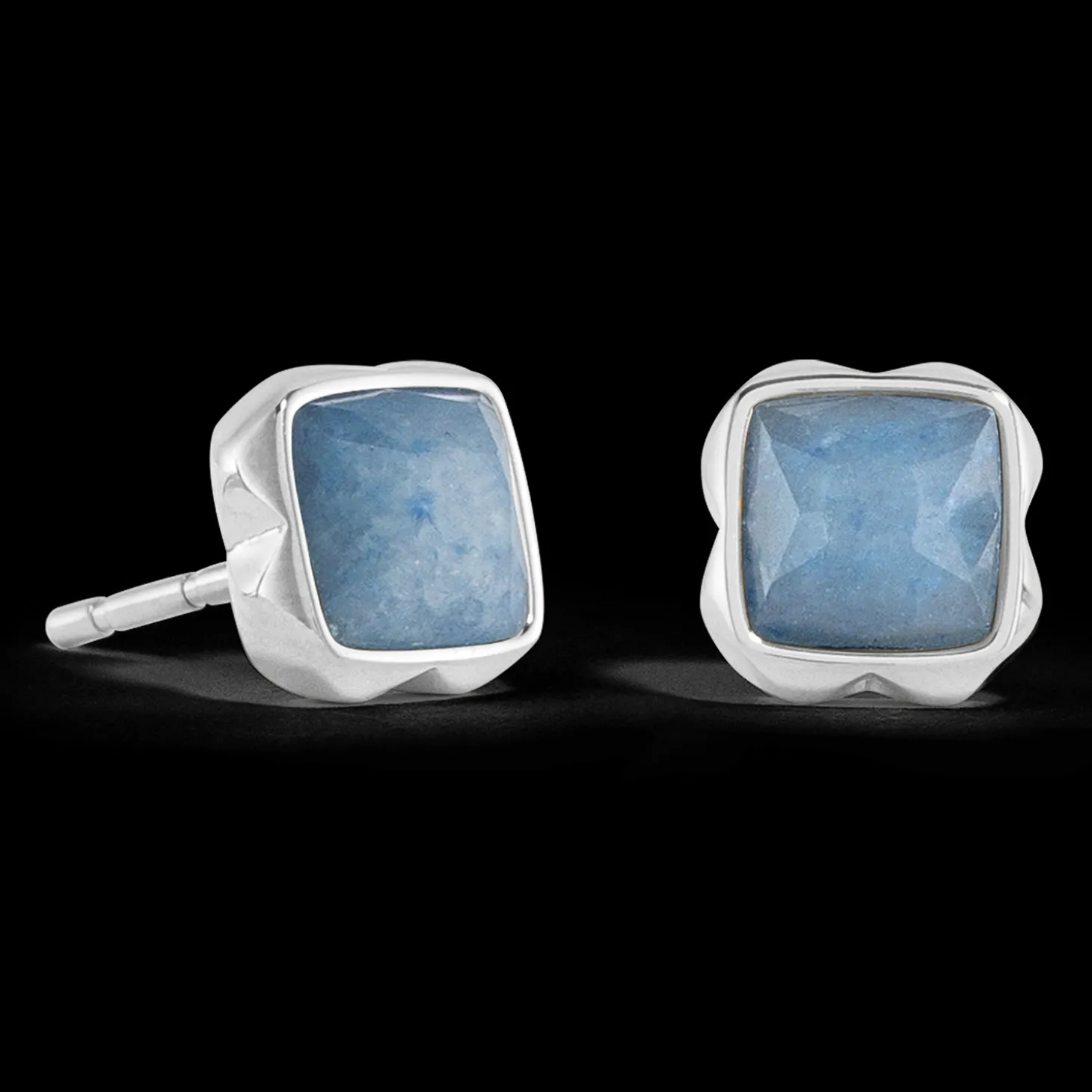 Birthstone March Earrings Blue Aventurine Silver