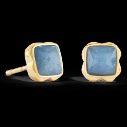 Birthstone March Earrings Blue Aventurine Gold