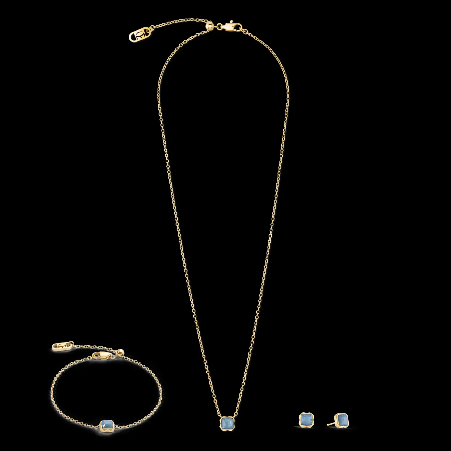 Birthstone March Earrings Blue Aventurine Gold