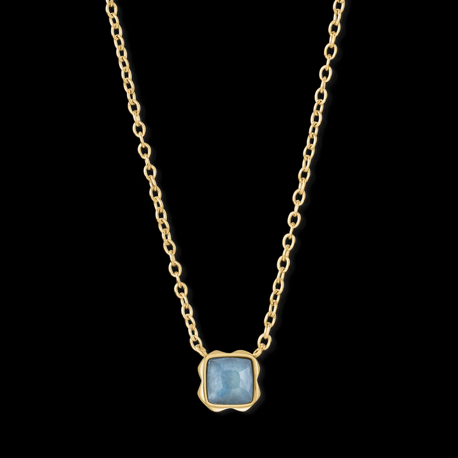 Birthstone March Necklace Blue Aventurine Gold