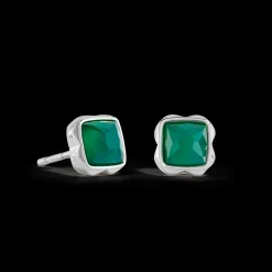 Birthstone May Earrings Green Agate Silver