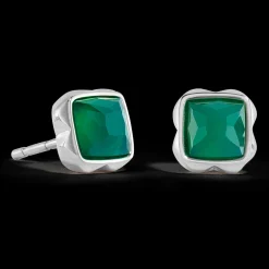 Birthstone May Earrings Green Agate Silver