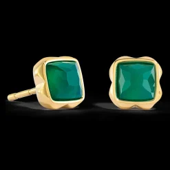Birthstone May Earrings Green Agate Gold