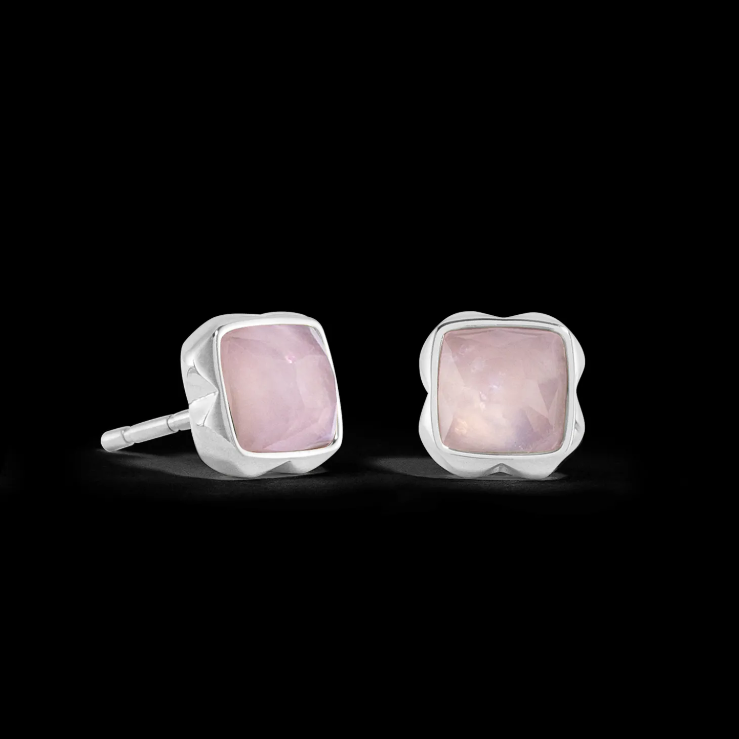 Birthstone October Earrings Rose Quartz Silver