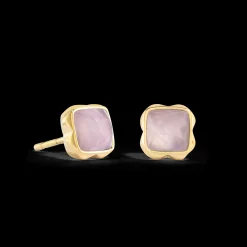 Birthstone October Earrings Rose Quartz Gold