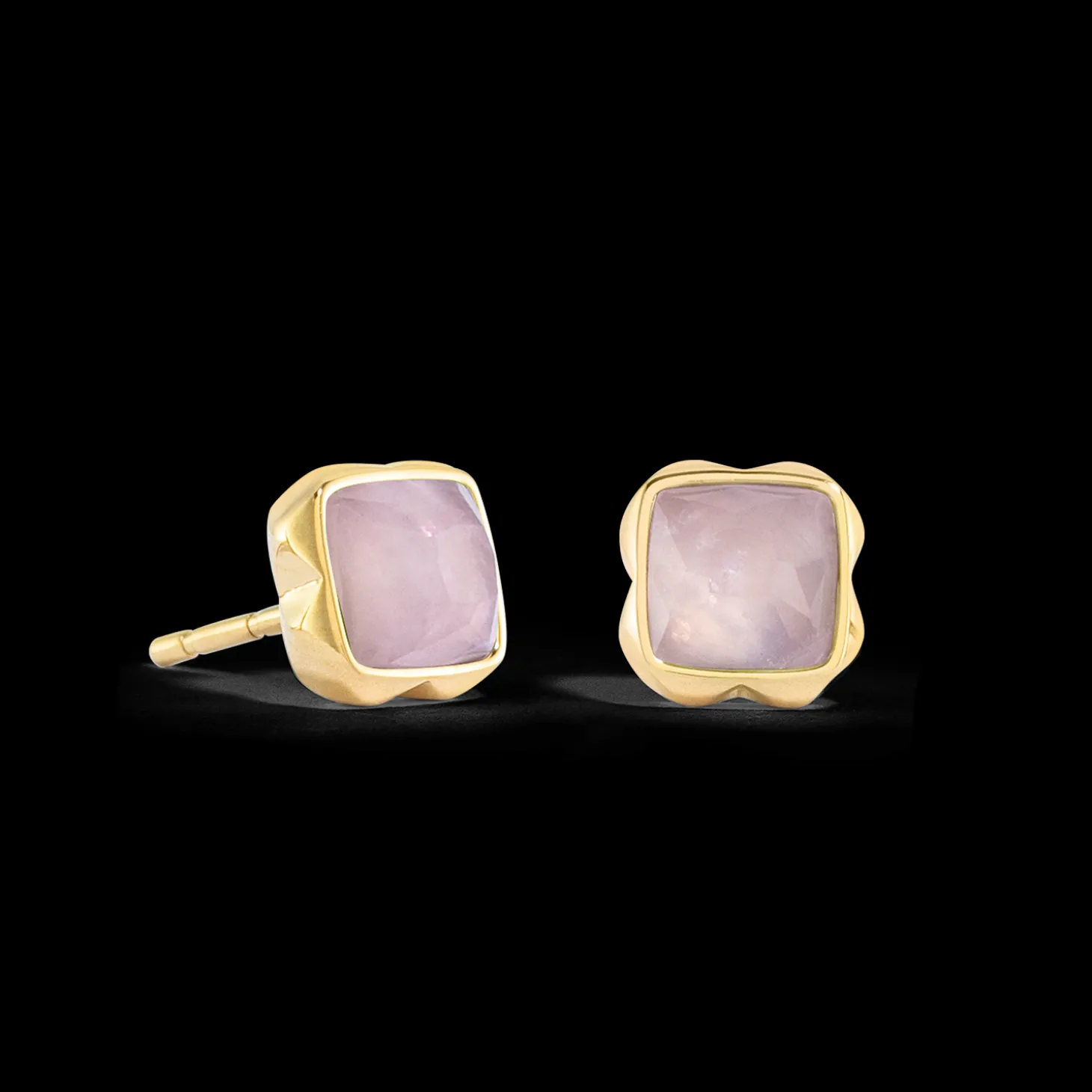 Birthstone October Earrings Rose Quartz Gold