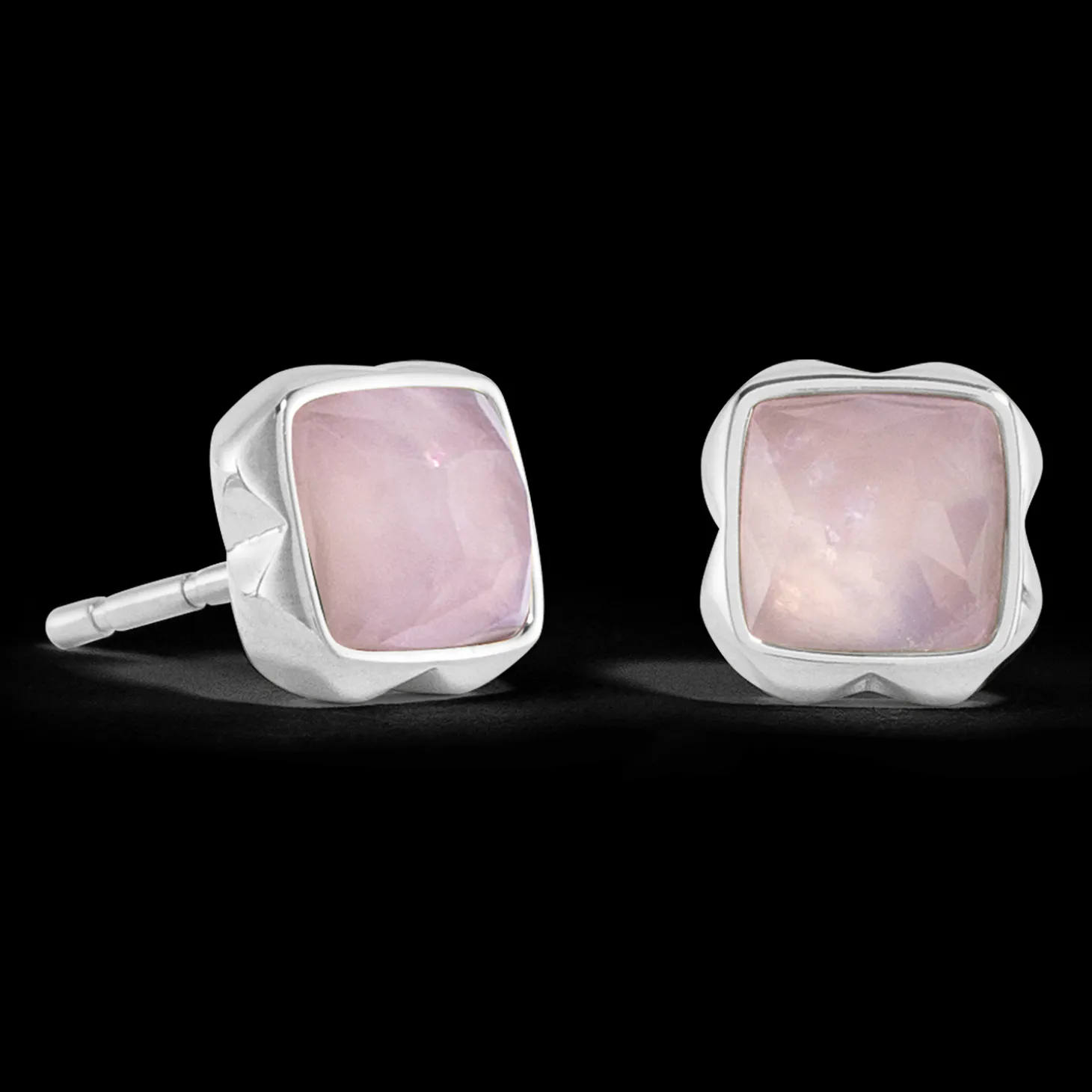 Birthstone October Earrings Rose Quartz Silver