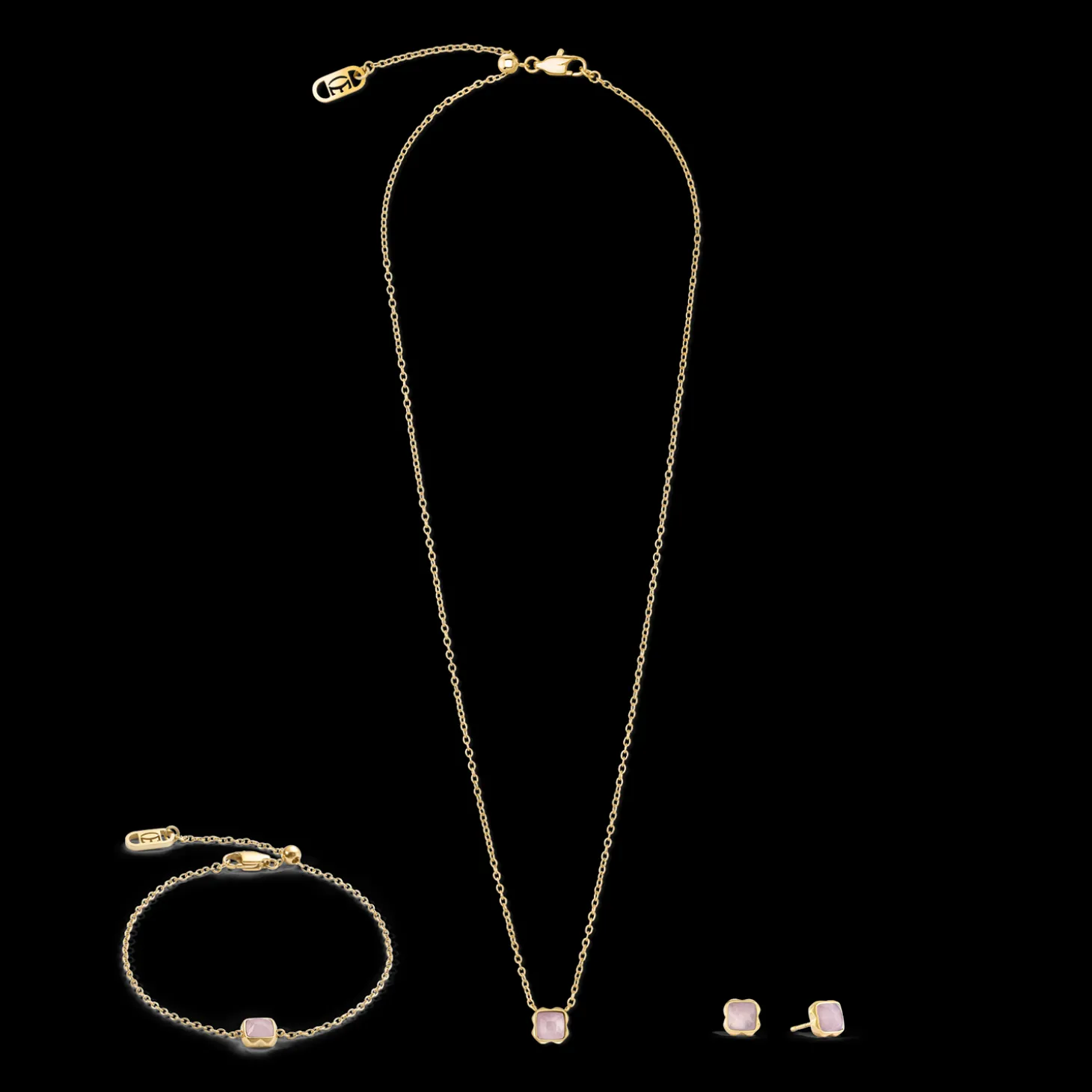 Birthstone October Necklace Rose Quartz Gold