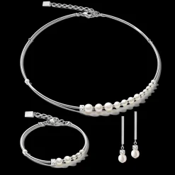 Bracelet Asymmetry freshwater pearls & stainless steel white-silver