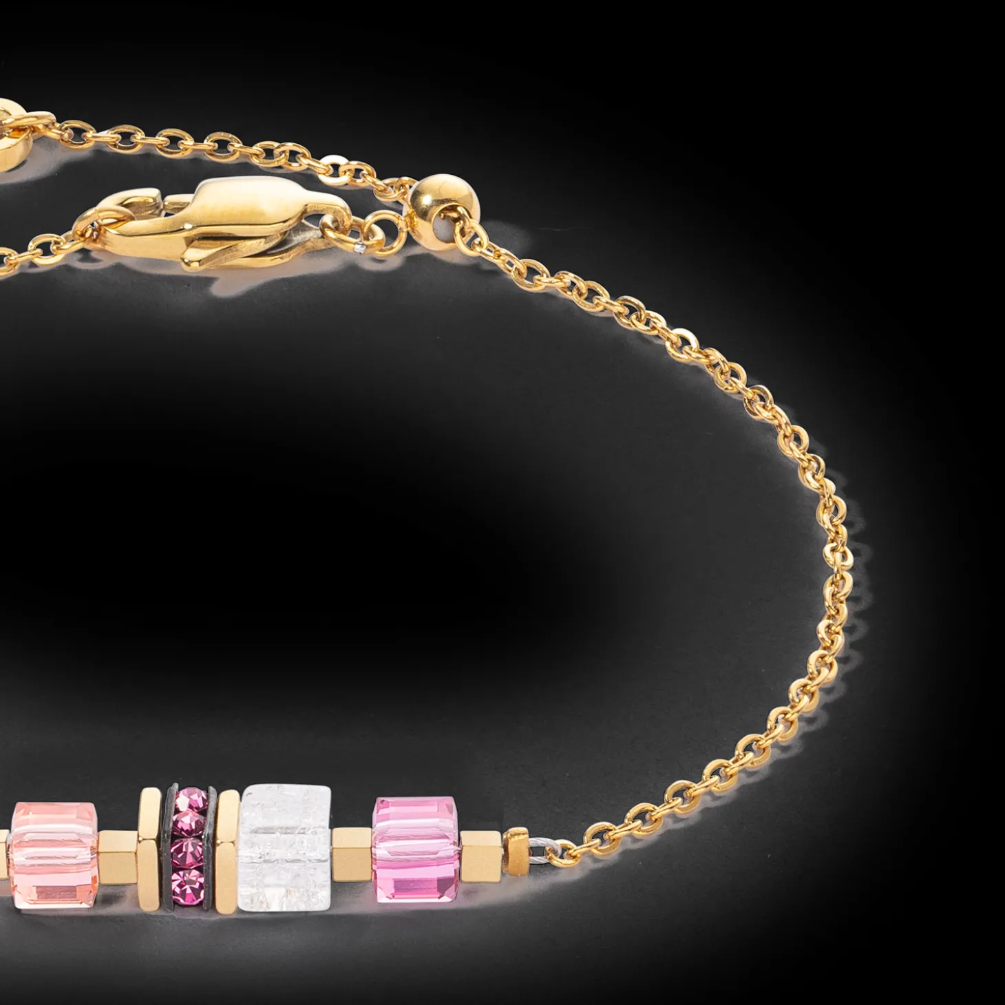 Bracelet Mini Cubes & Chain gold-pink