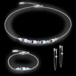 Bracelet Mini Cubes & Chain silver-blue