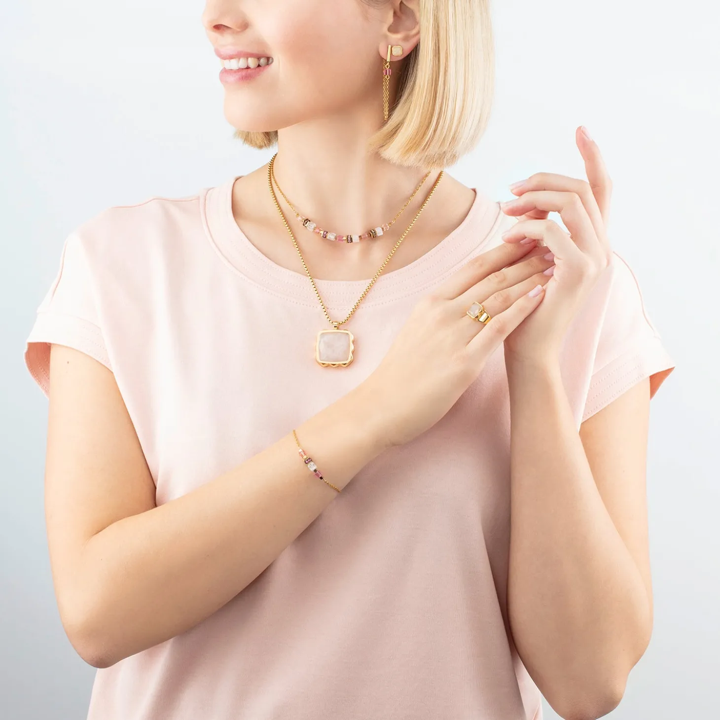 Bracelet Mini Cubes & Chain gold-pink