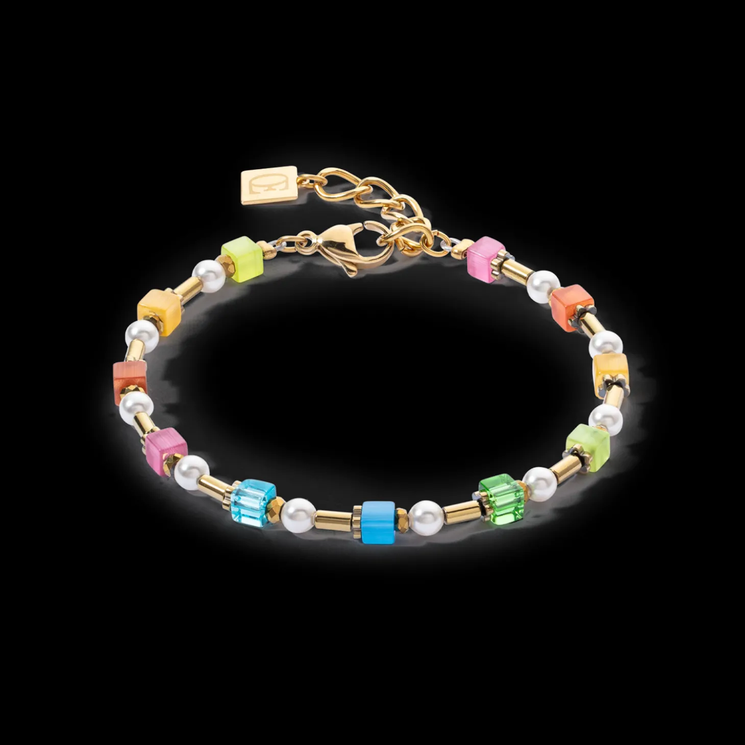 Bracelet Mini Cubes & Pearls Mix gold-rainbow