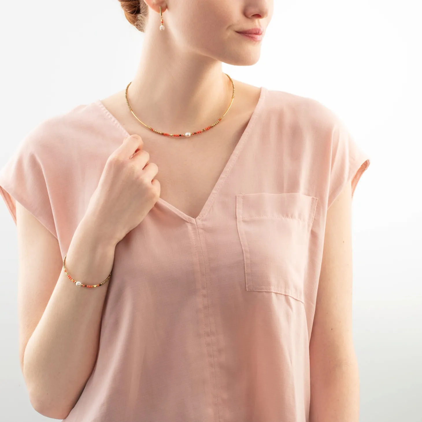 Bracelet Sunset Pearl gold-coral