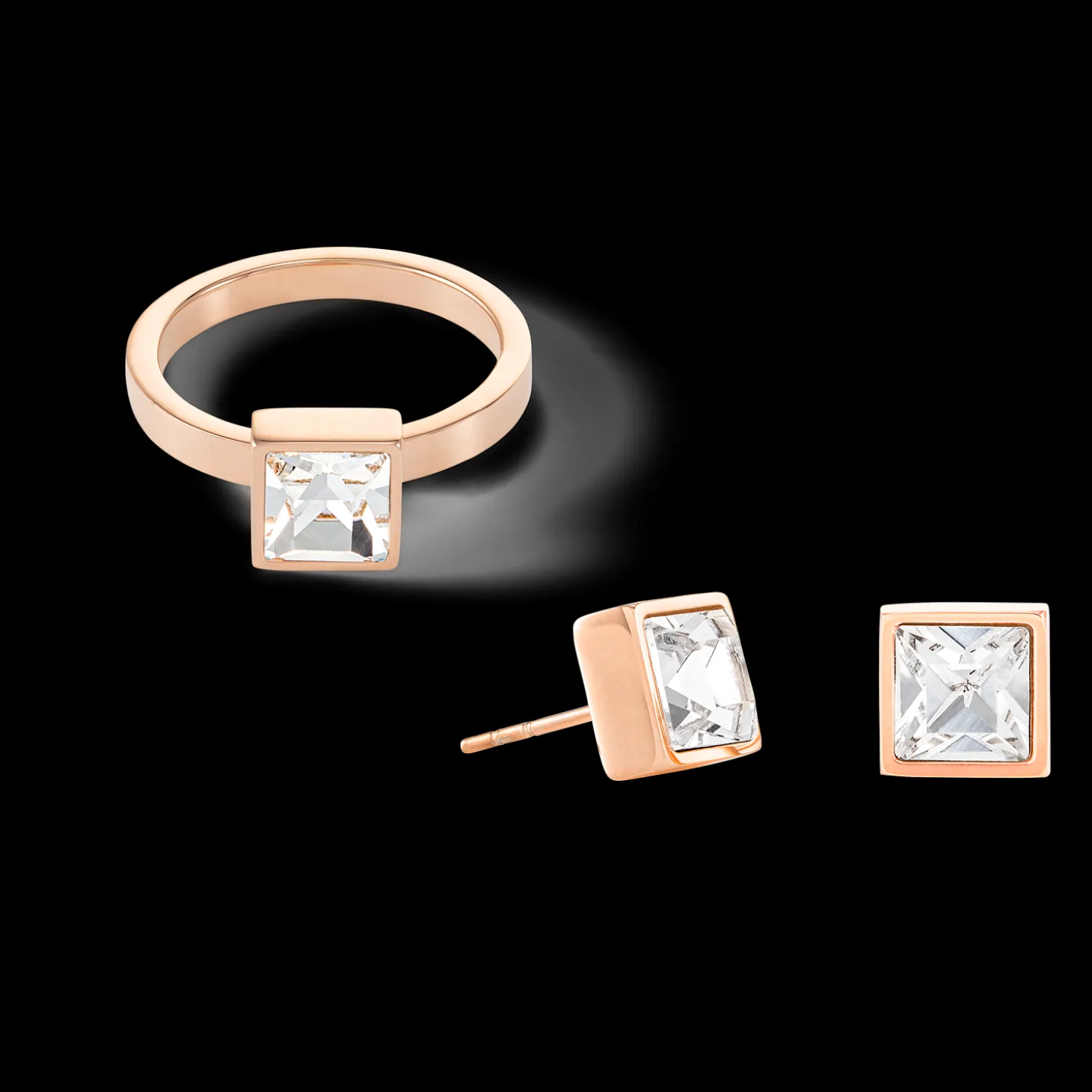 Brilliant Square big ring roségold crystal