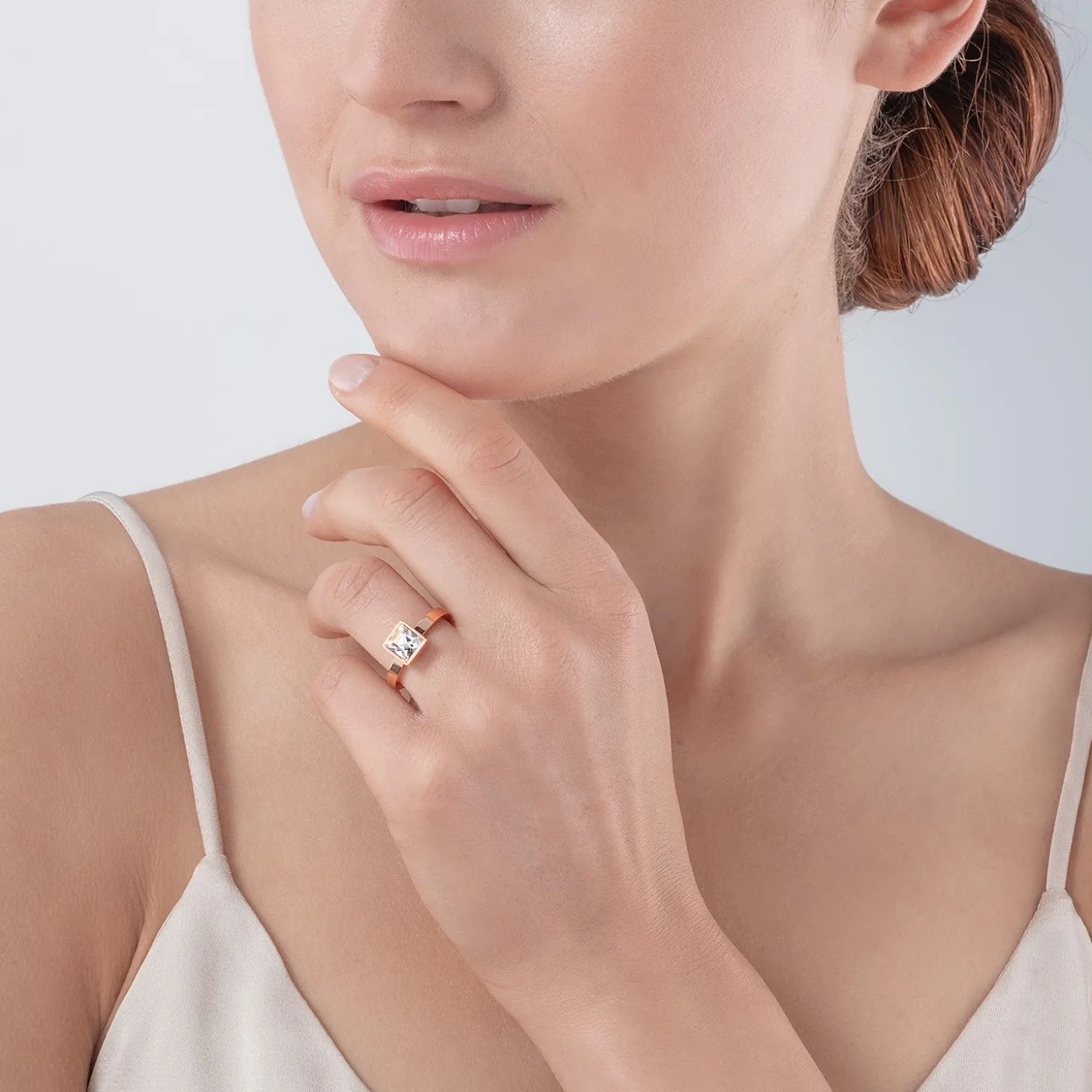 Brilliant Square big ring roségold crystal