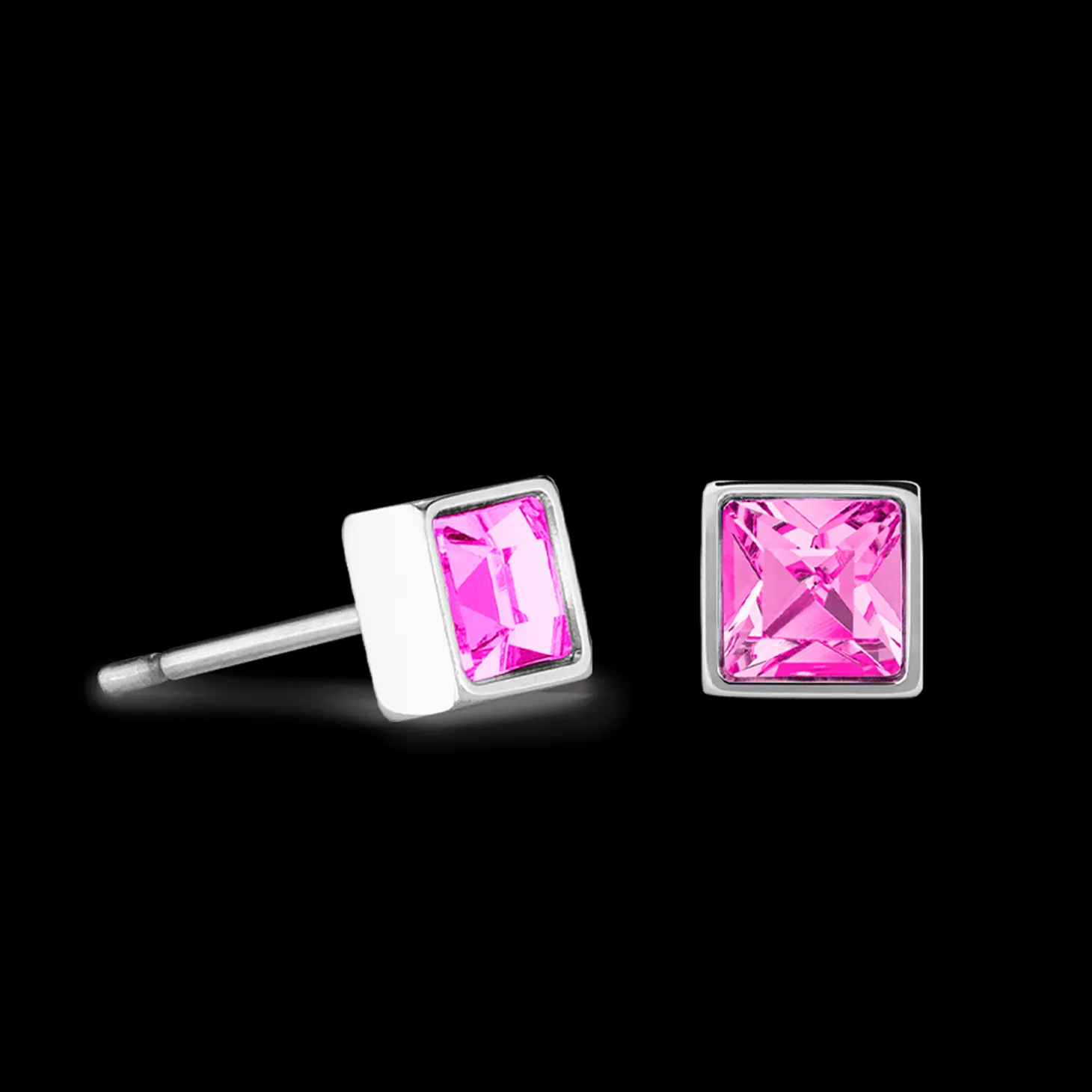 Brilliant Square small earrings silver pink