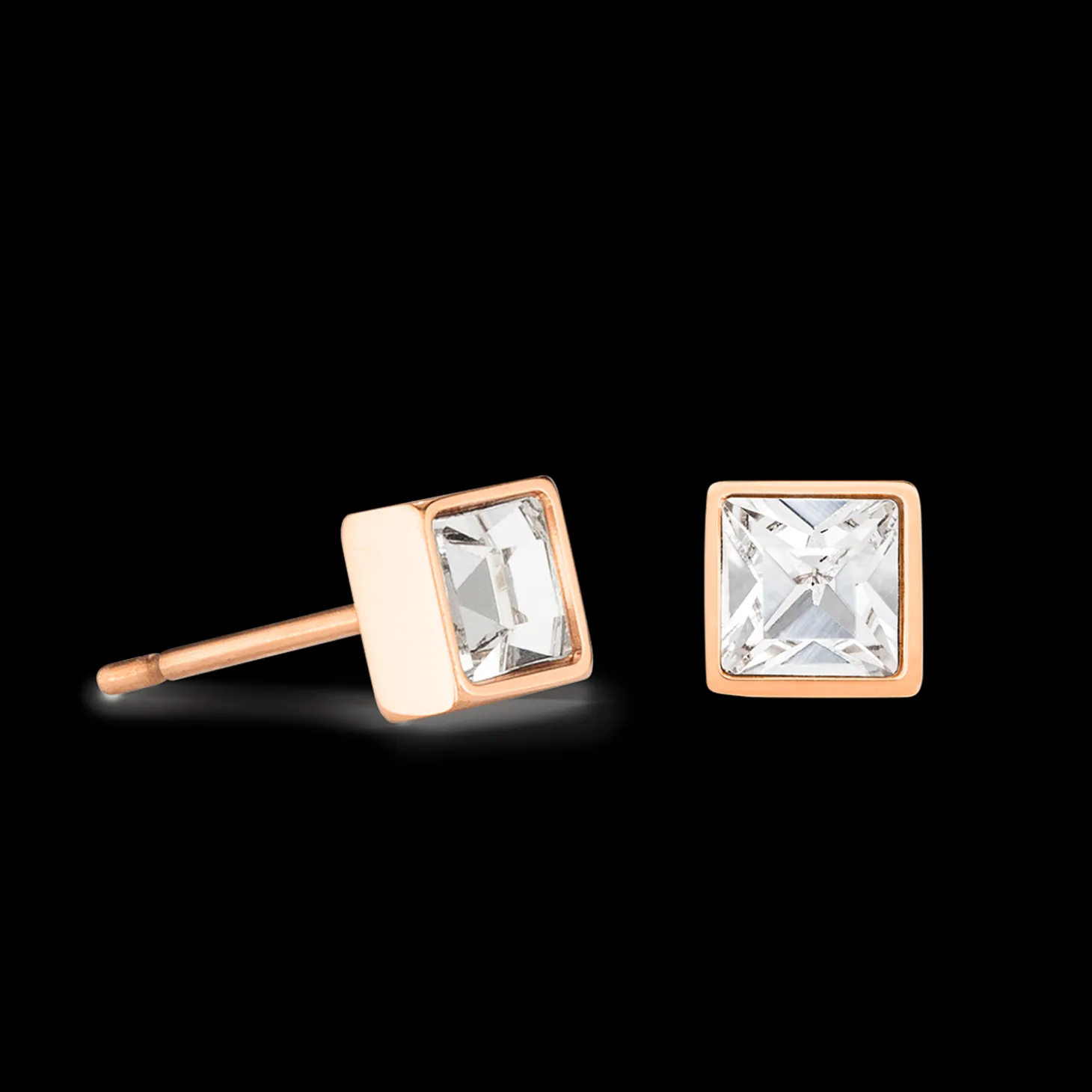 Brilliant Square small earrings rose gold crystal
