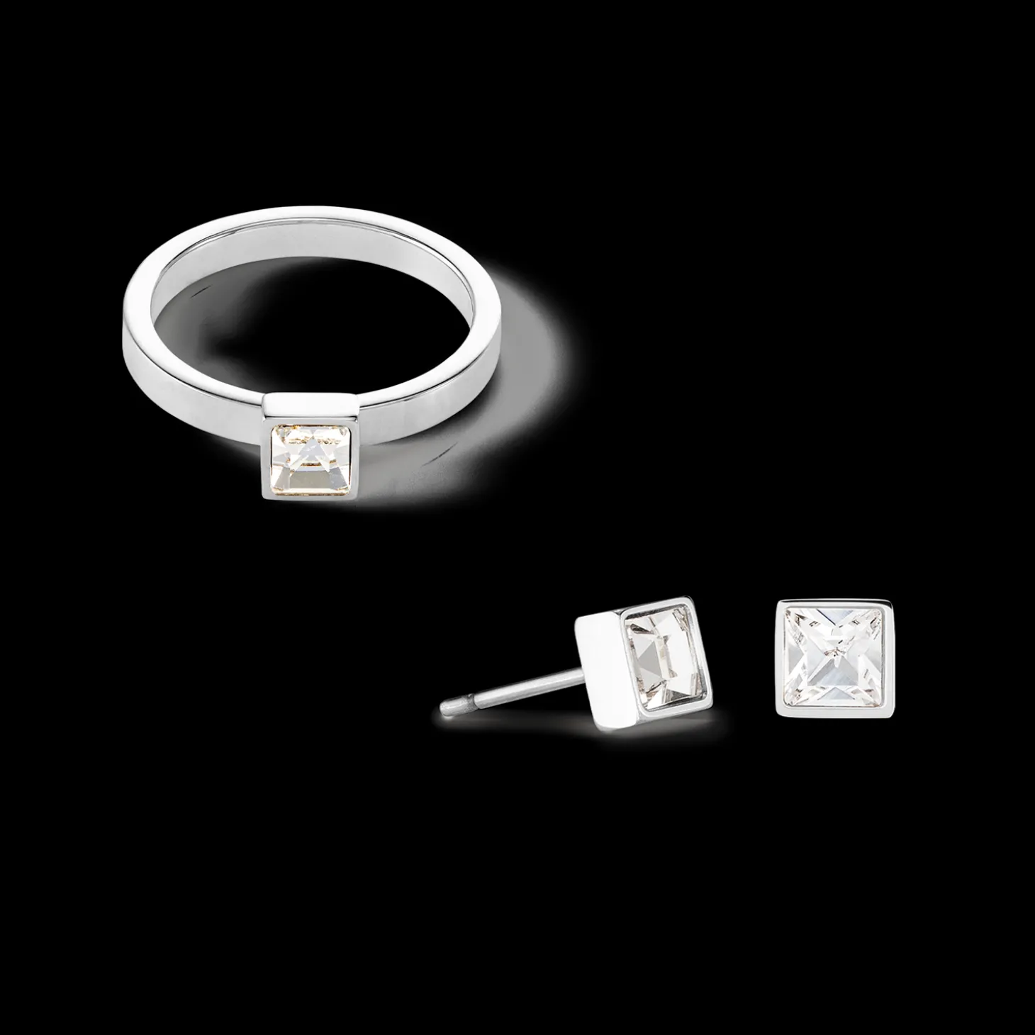 Brilliant Square small earrings silver crystal