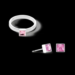 Brilliant Square small earrings silver pink