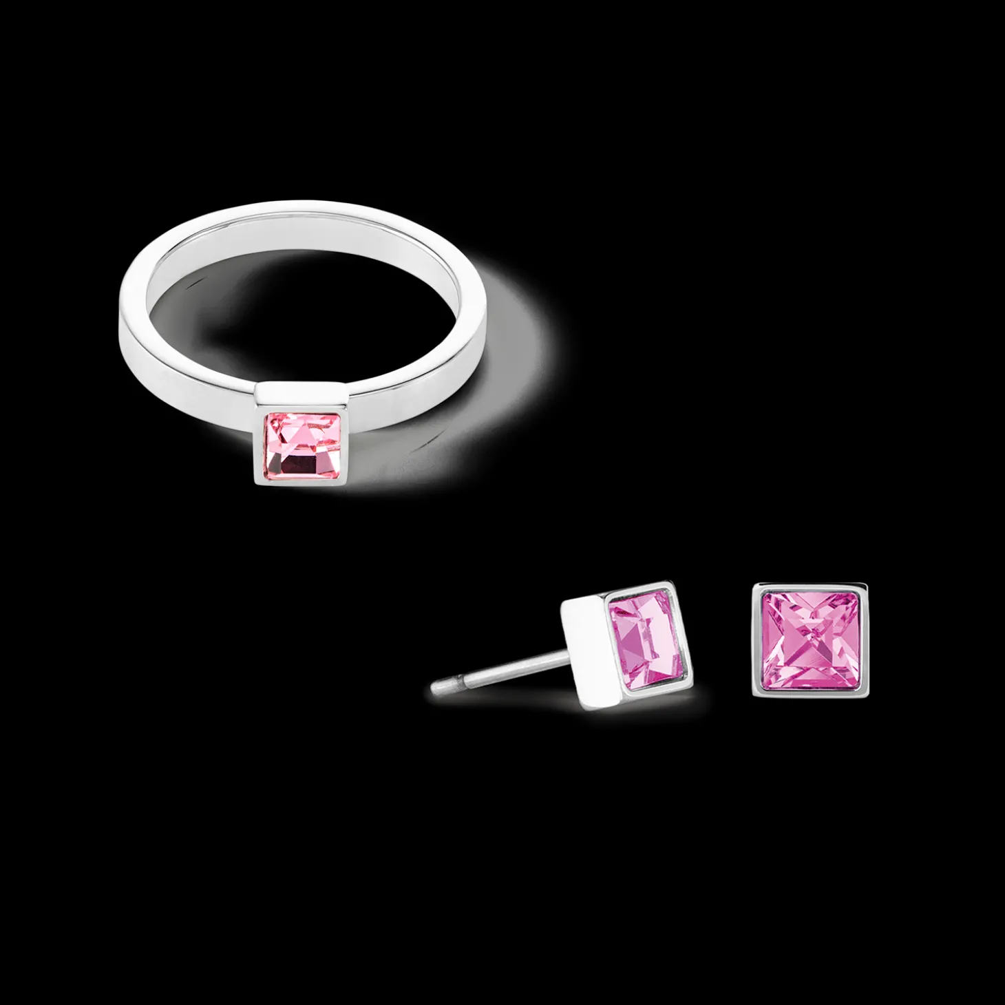 Brilliant Square small earrings silver pink