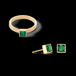 Brilliant Square small earrings gold dark green