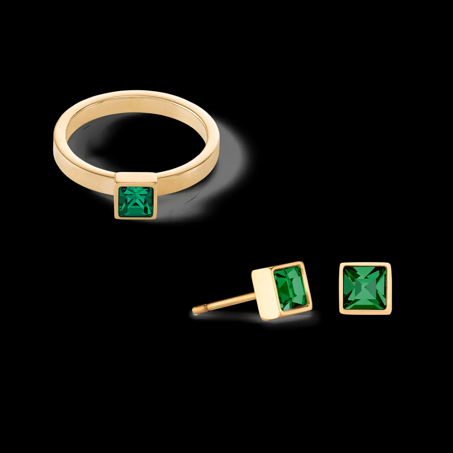 Brilliant Square small earrings gold dark green