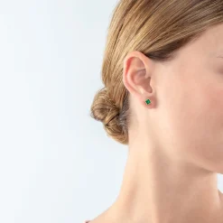 Brilliant Square small earrings gold dark green