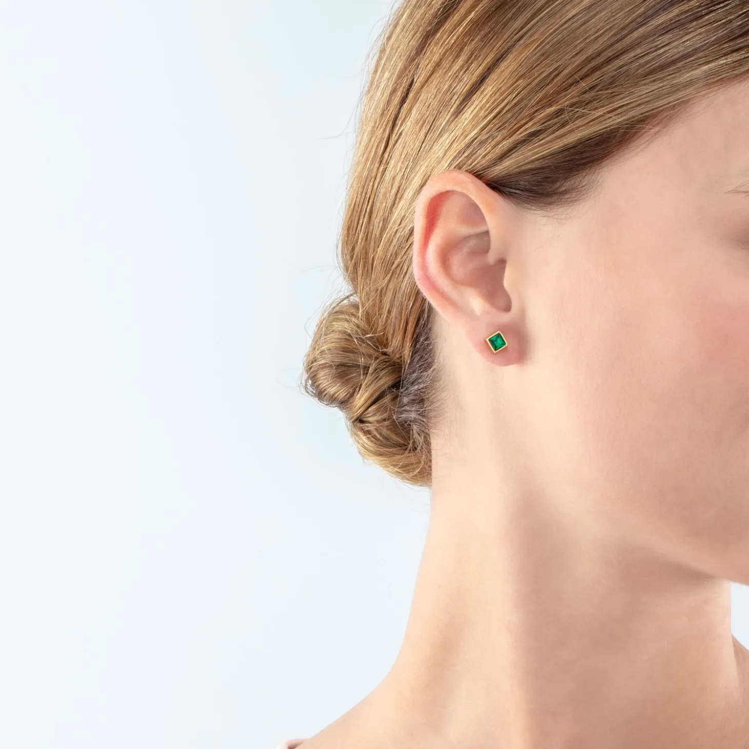 Brilliant Square small earrings gold dark green