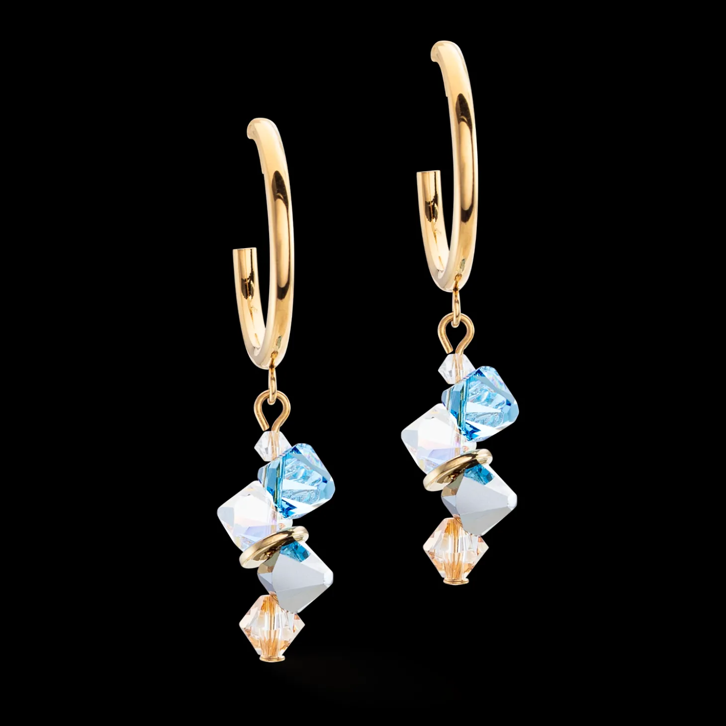 Dancing Crystals earrings gold aqua