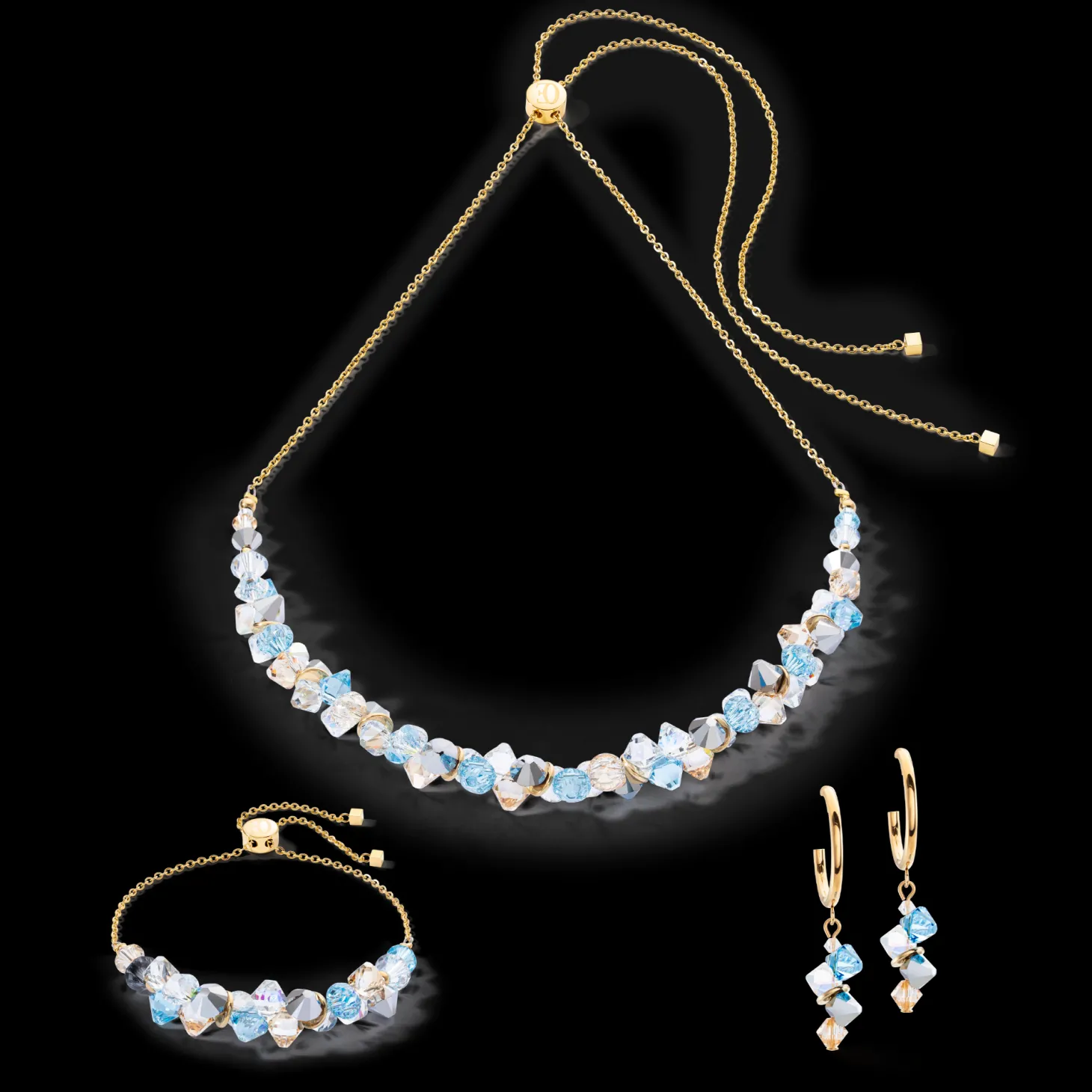 Dancing Crystals earrings gold aqua