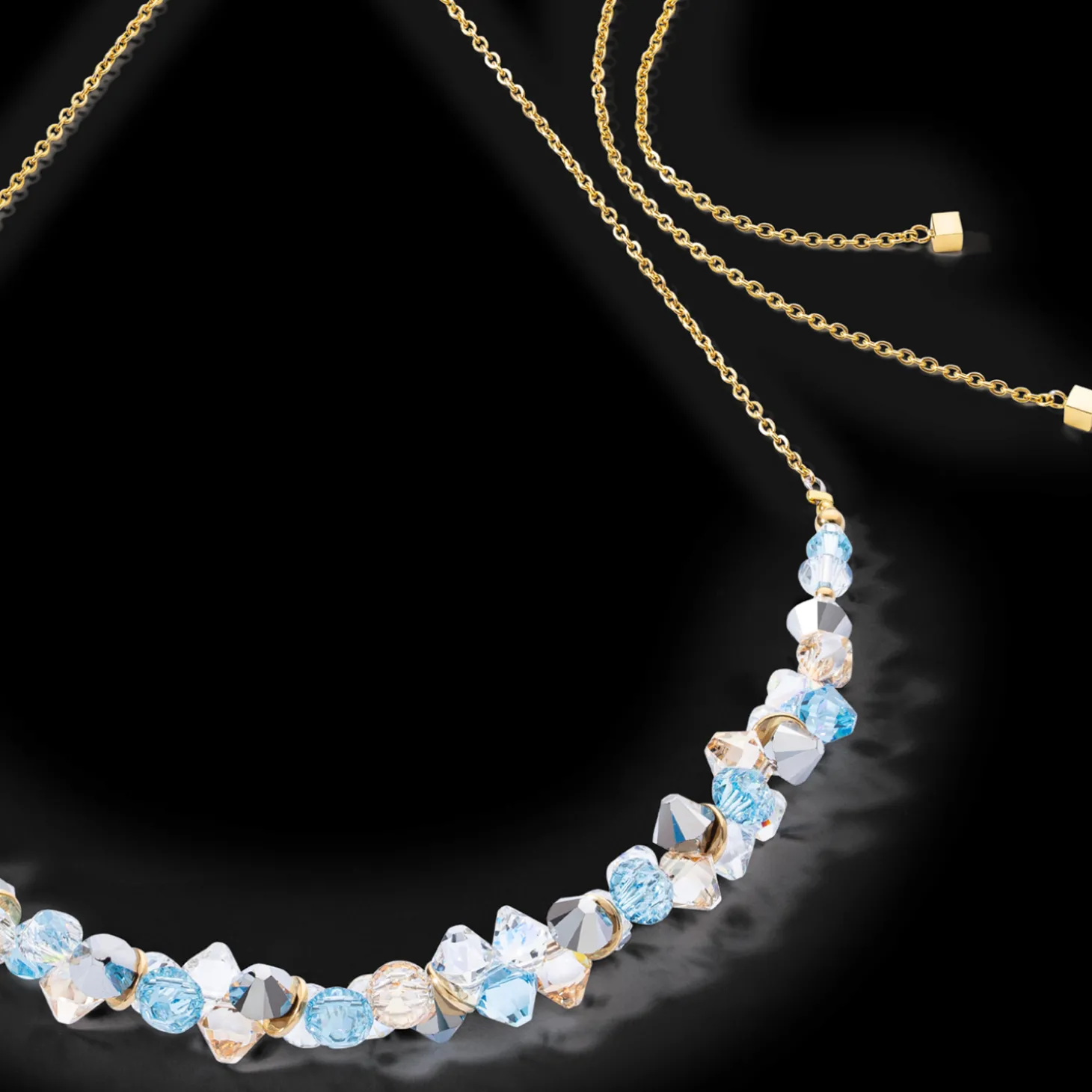 Dancing Crystals necklace gold aqua