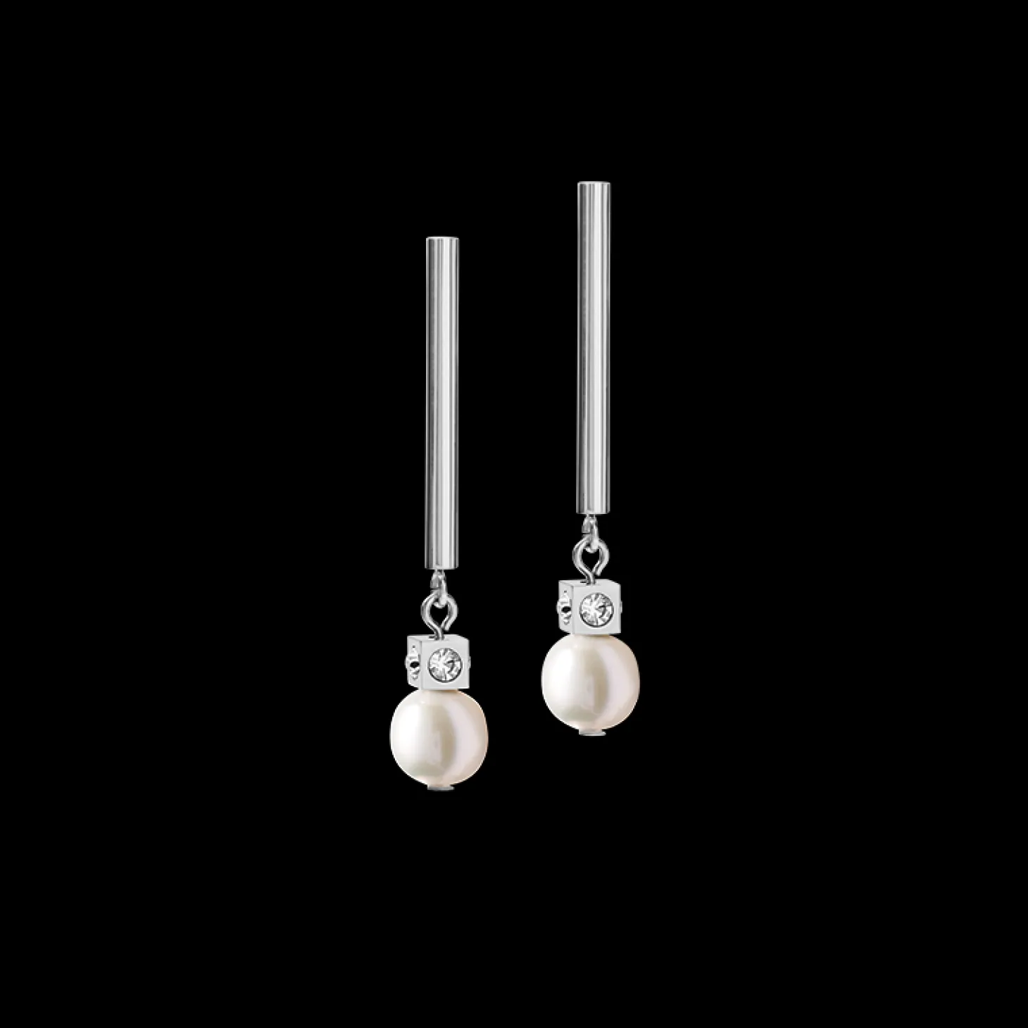 Earrings Asymmetry freshwater pearls & stainless steel white-silver